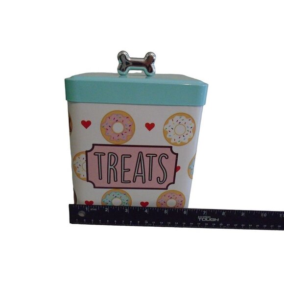 Pet Treats Container Metal Removable Lid Donut Pattern Bone Lid - Picture 6 of 8